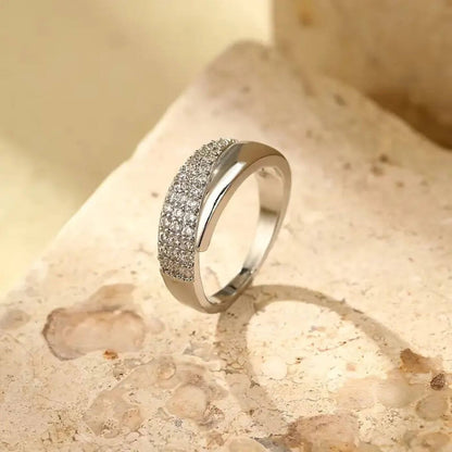 Elegant Silver Crystal Adjustable Wrap Ring