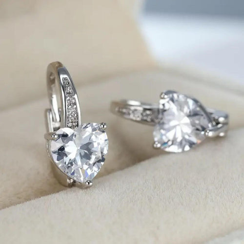 Elegant Silver Heart Stone Earrings