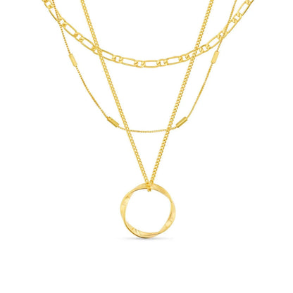 Elegant Triple Chain Circle Necklace