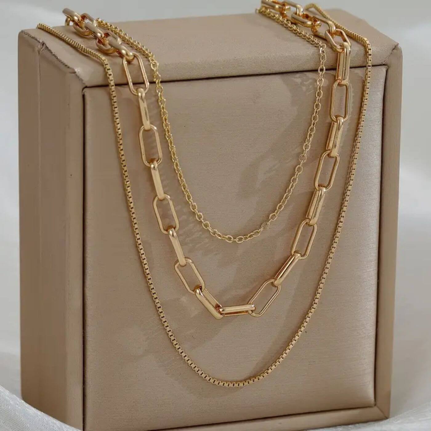 Elegant Triple Layer Link Necklace