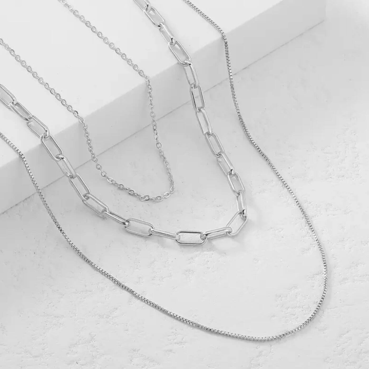 Elegant Triple Layer Link Necklace