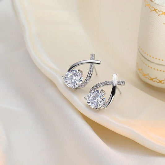 Elegant Zircon Cross Curve Earrings