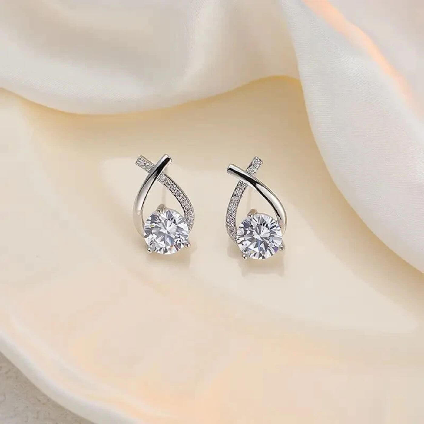 Elegant Zircon Cross Curve Earrings