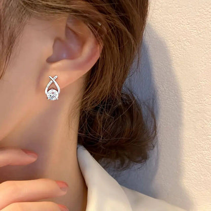 Elegant Zircon Cross Curve Earrings