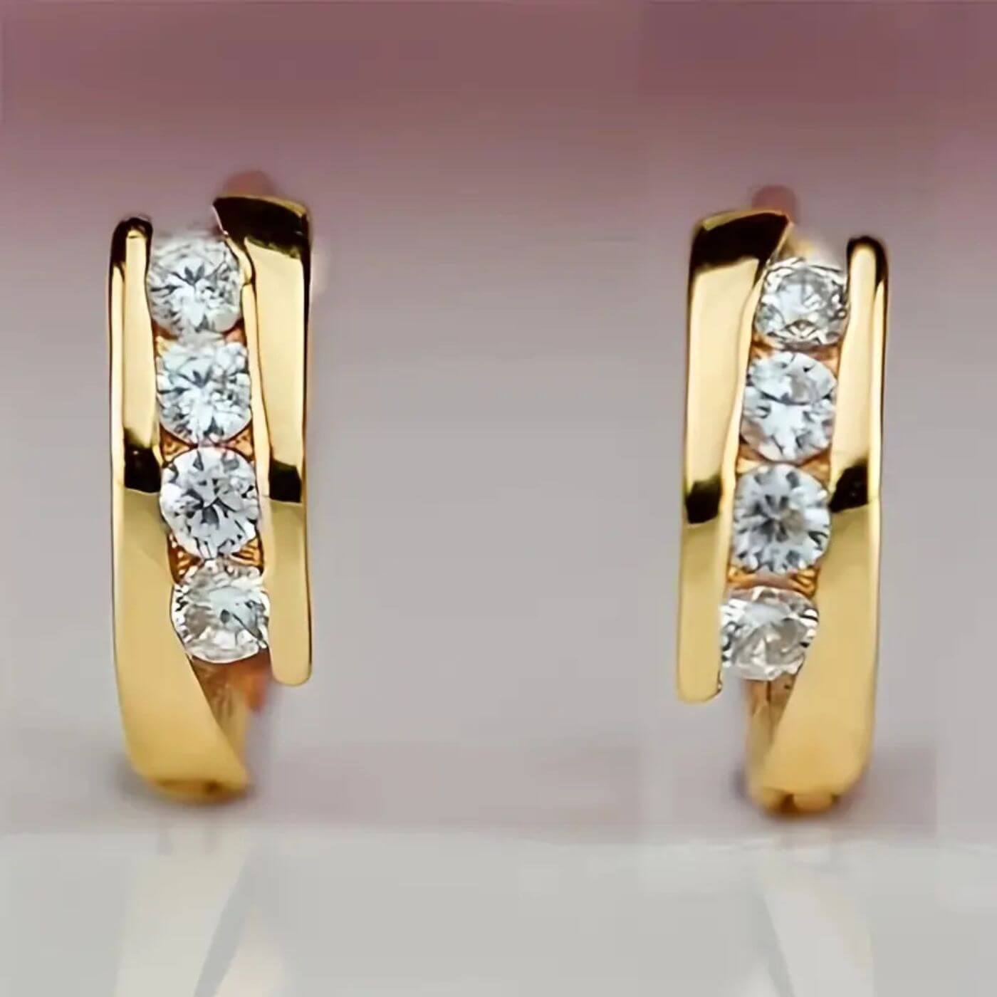 Elegant Zircon Gold Hoop Earrings