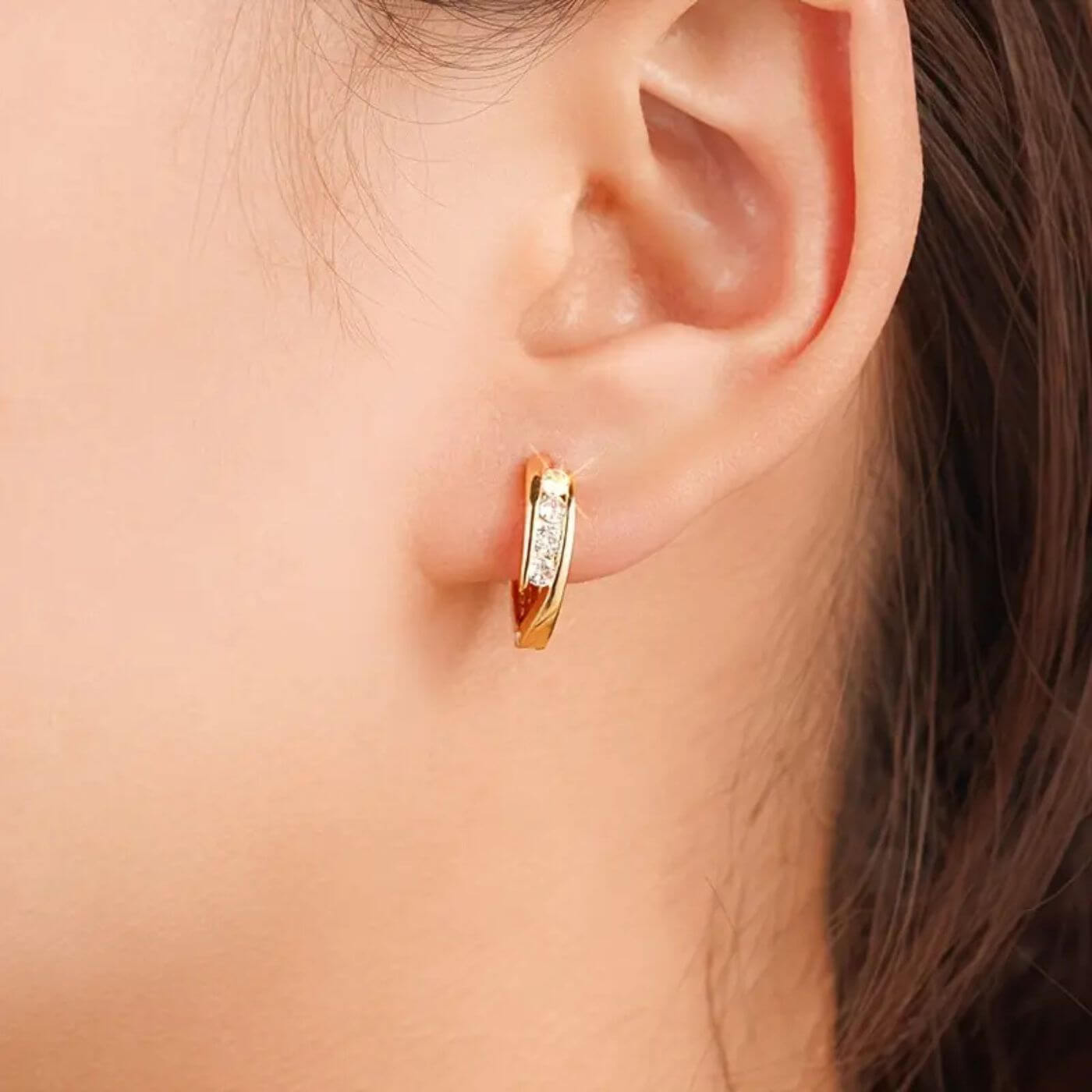 Elegant Zircon Gold Hoop Earrings
