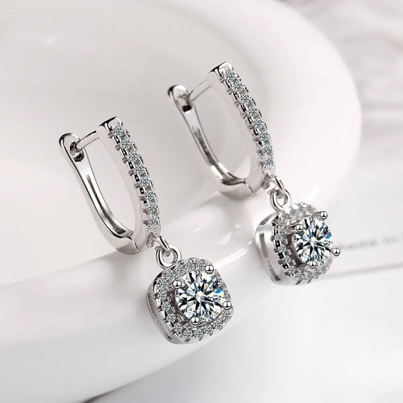 Elegant Zirconia Cushion Dangling Earrings
