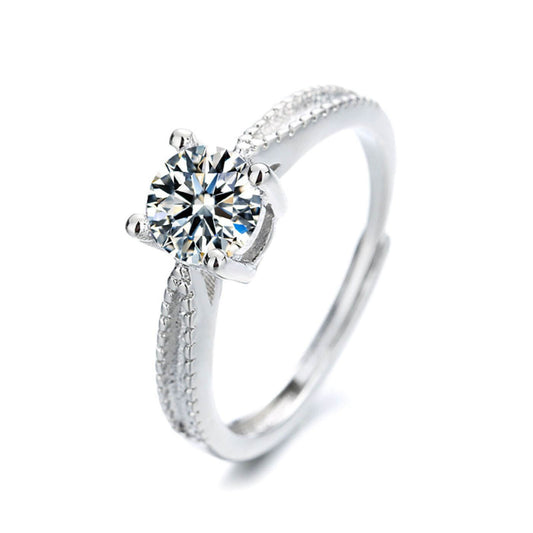 Elegant Zirconia Adjustable Silver Band Ring
