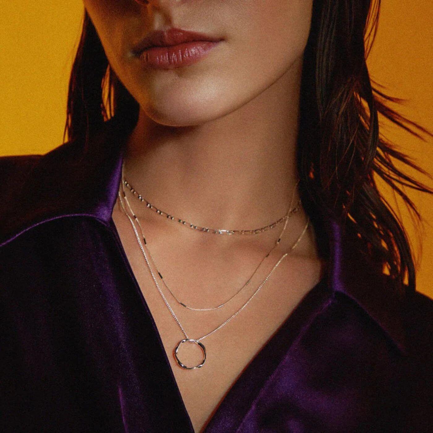 Elegant Triple Chain Circle Necklace