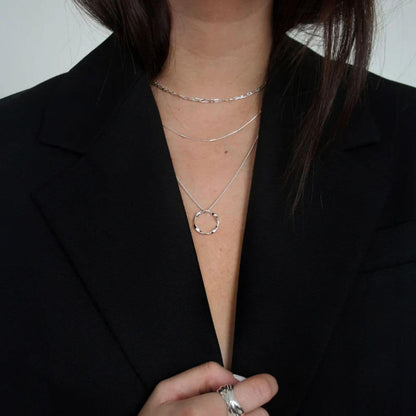 Elegant Triple Chain Circle Necklace