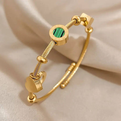 Emerald Accent Gold Charm Bracelet