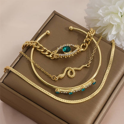 Emerald Charm Gold Bracelet Set