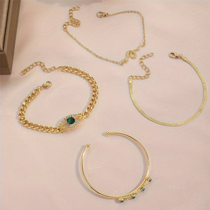 Emerald Charm Gold Bracelet Set