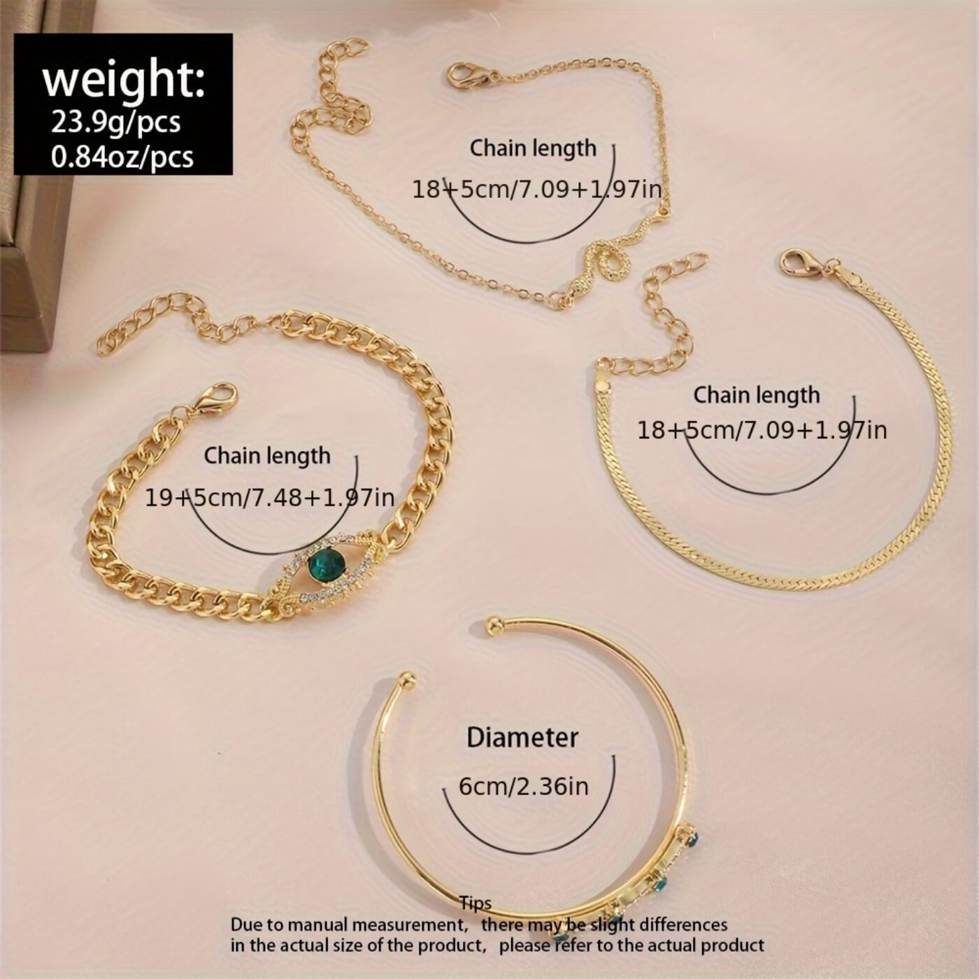 Emerald Charm Gold Bracelet Set