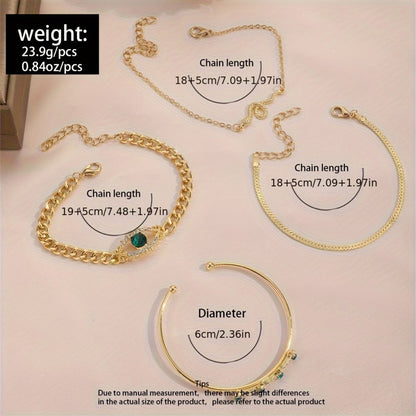 Emerald Charm Gold Bracelet Set