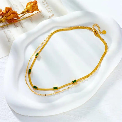 Emerald Gold Double Layer Necklace