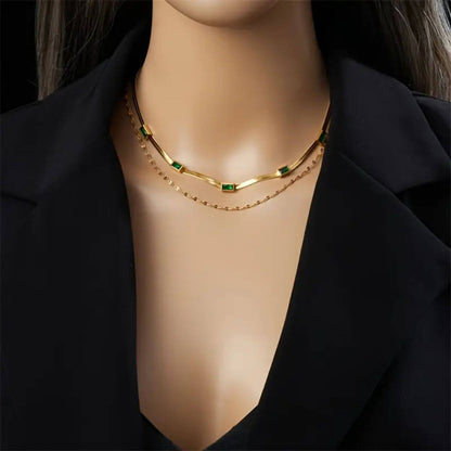 Emerald Gold Double Layer Necklace