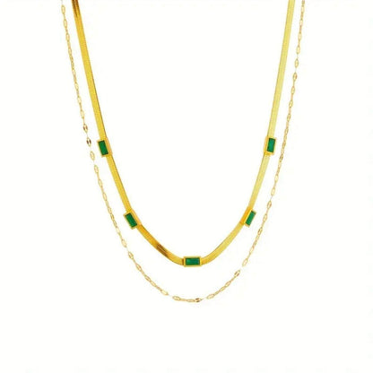 Emerald Gold Double Layer Necklace