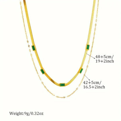 Emerald Gold Double Layer Necklace