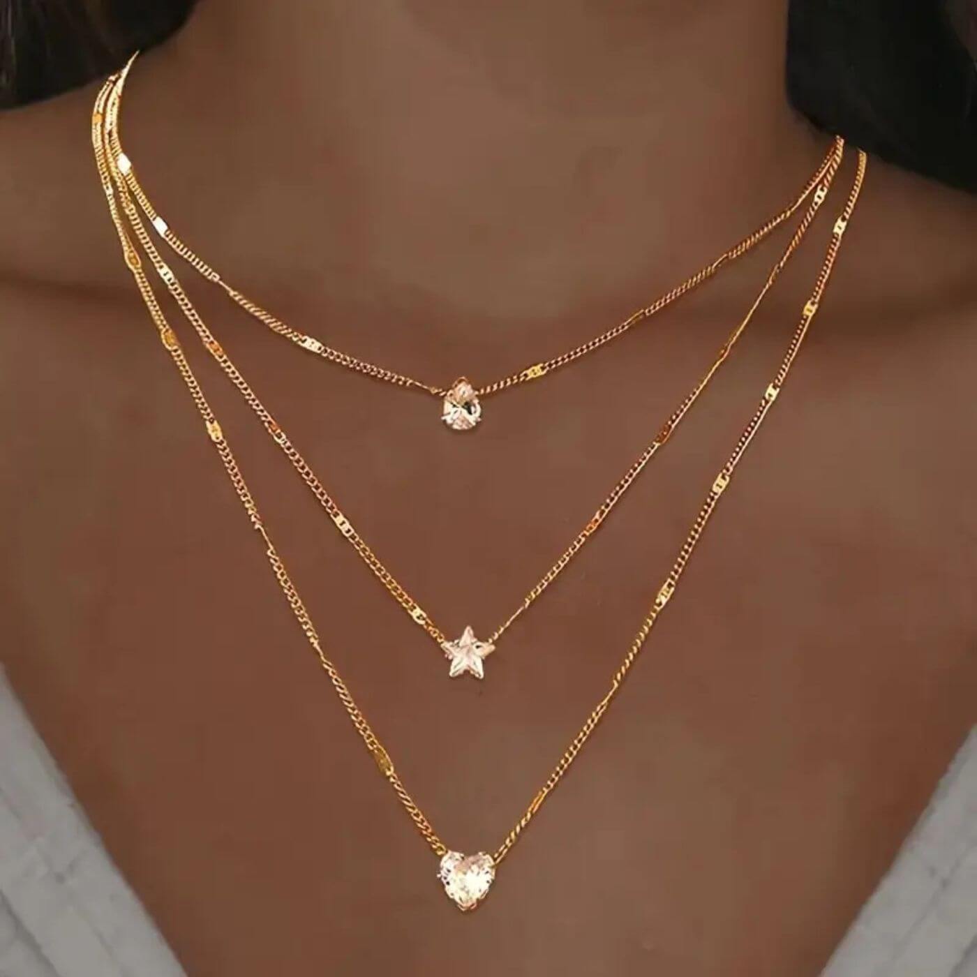 Exquisite Crystal Heart and Star Necklace