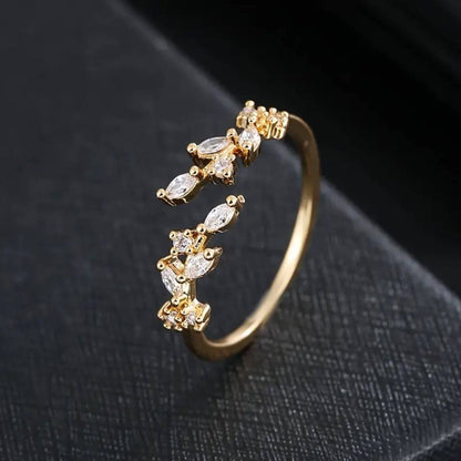 Exquisite Crystal Adjustable Open Leaf Ring