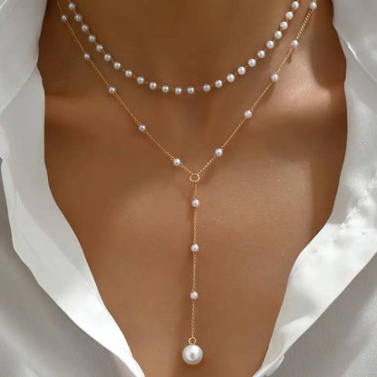 Exquisite Gold Pearl Y-Chain Necklace