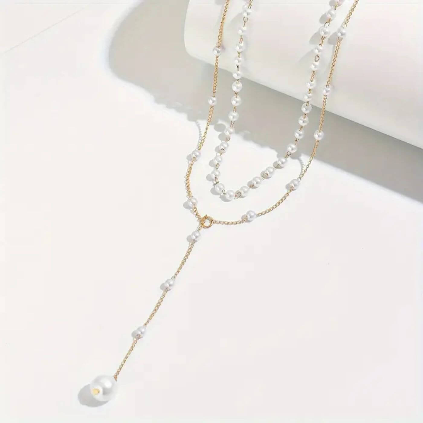 Exquisite Gold Pearl Y-Chain Necklace