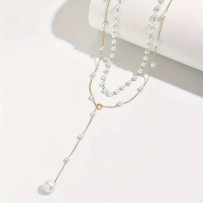 Exquisite Gold Pearl Y-Chain Necklace