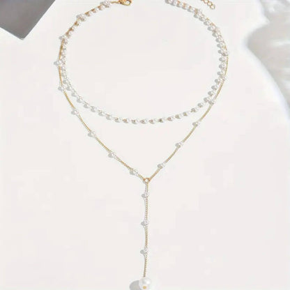 Exquisite Gold Pearl Y-Chain Necklace