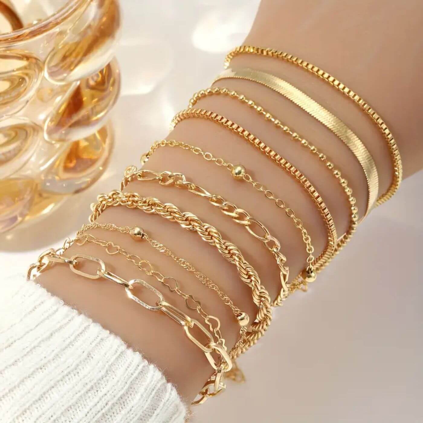 Exquisite Gold Plated Chain Bracelet Set
