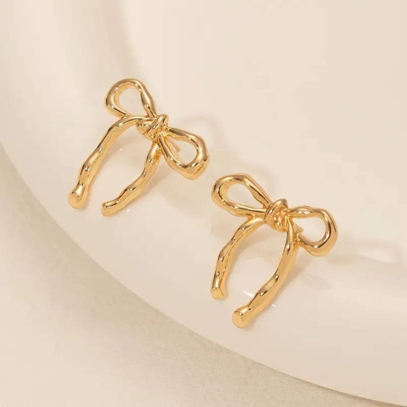 Exquisite Golden Ribbon Stud Earrings