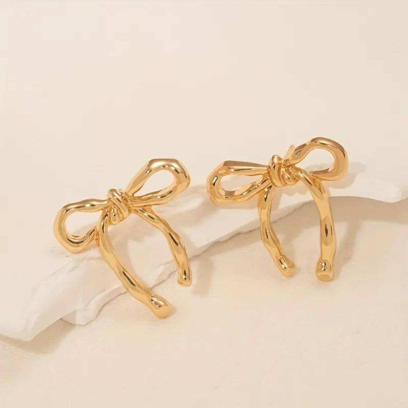 Exquisite Golden Ribbon Stud Earrings