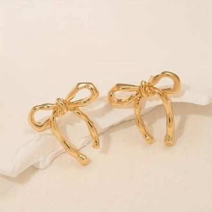 Exquisite Golden Ribbon Stud Earrings