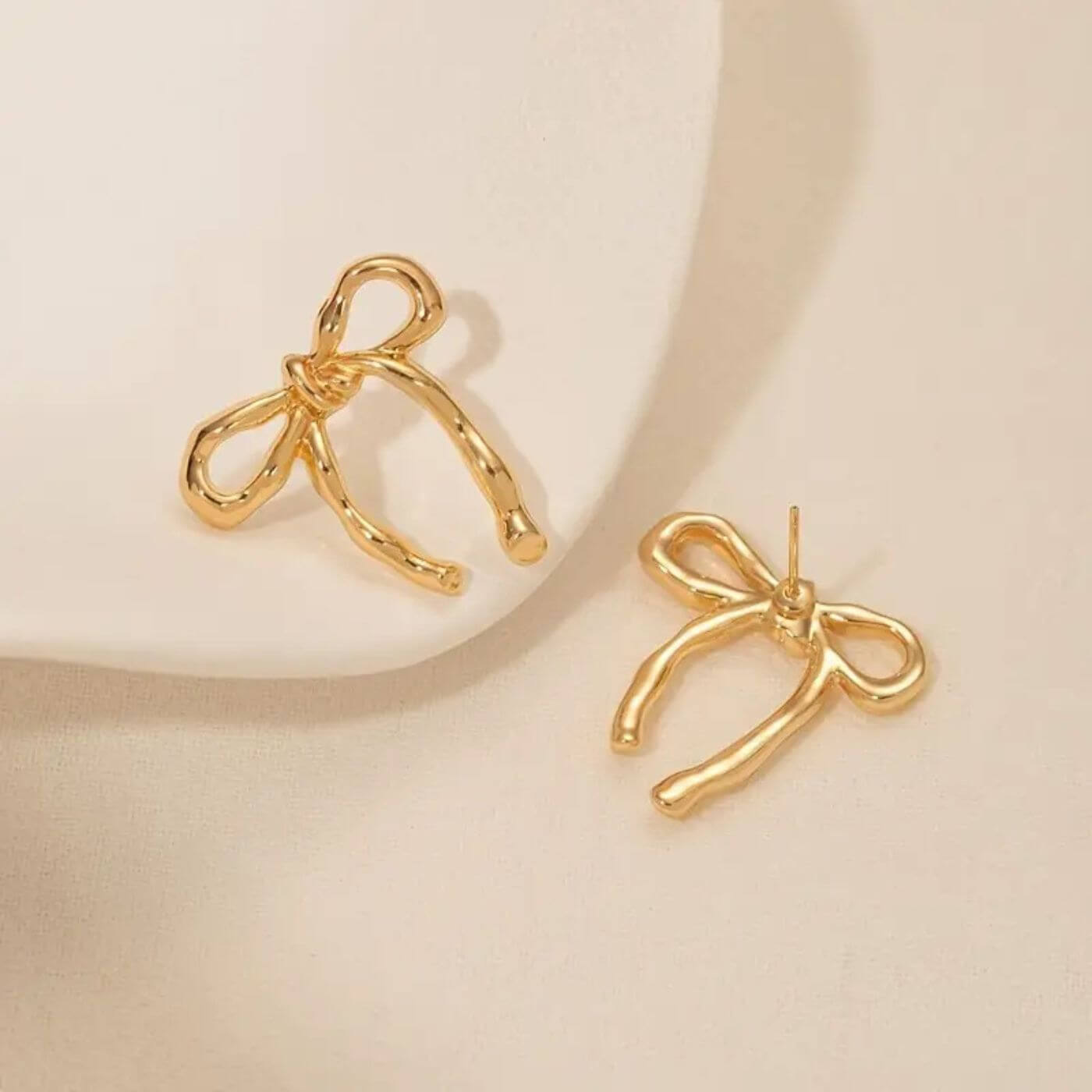 Exquisite Golden Ribbon Stud Earrings