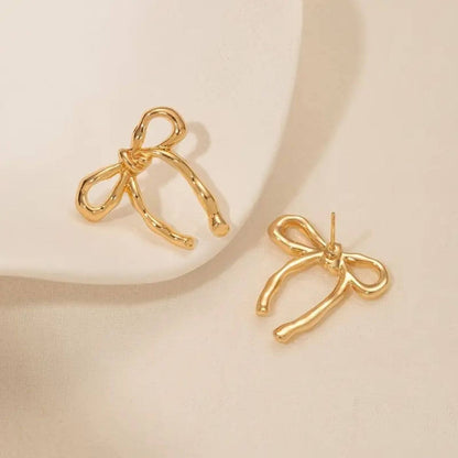Exquisite Golden Ribbon Stud Earrings