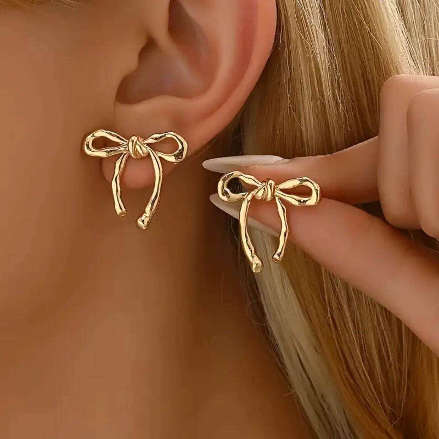 Exquisite Golden Ribbon Stud Earrings