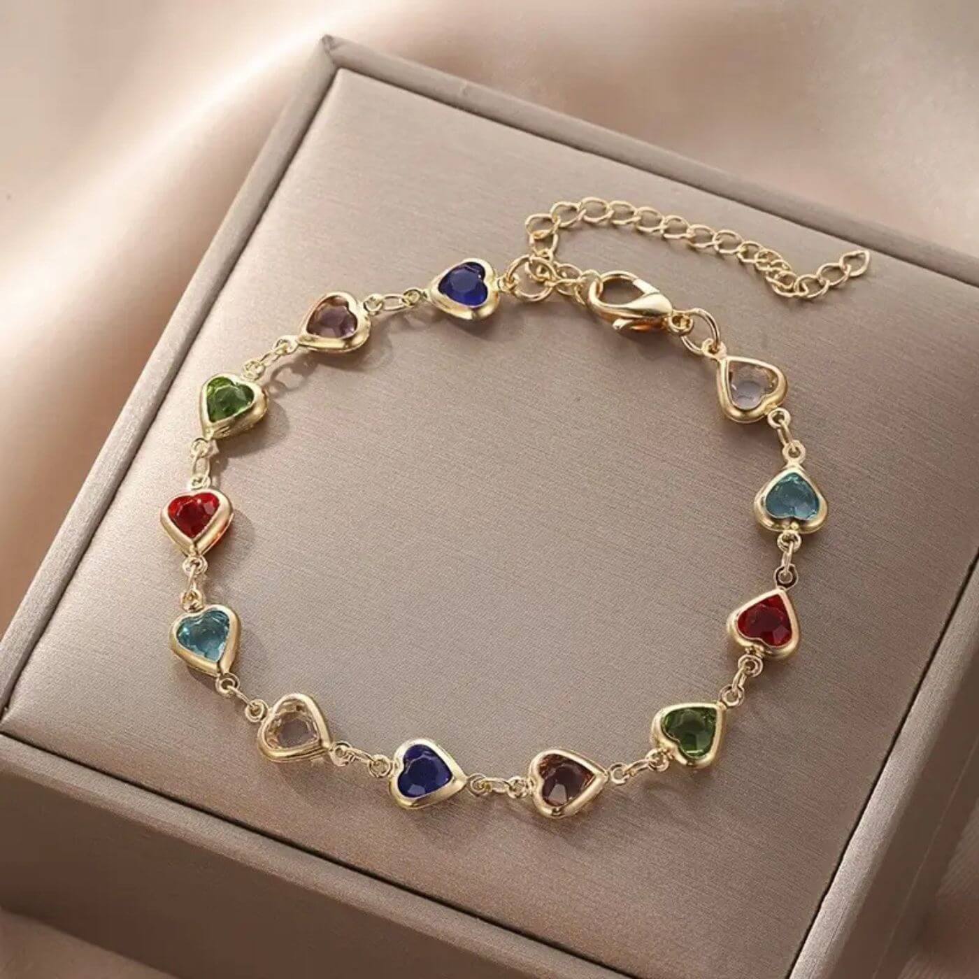 Exquisite Multicolor Gemstone Heart Bracelet