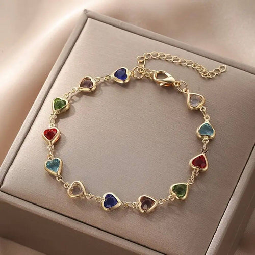 Exquisite Multicolor Gemstone Heart Bracelet