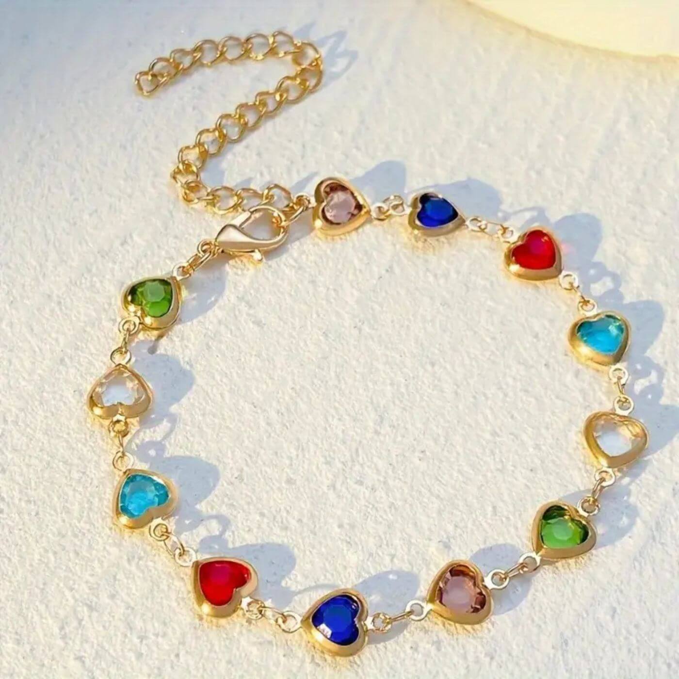 Exquisite Multicolor Gemstone Heart Bracelet