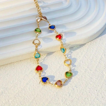 Exquisite Multicolor Gemstone Heart Bracelet