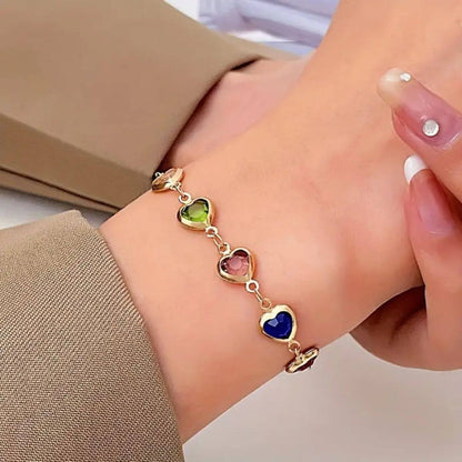 Exquisite Multicolor Gemstone Heart Bracelet