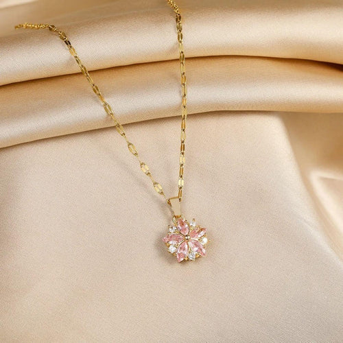 Exquisite Rose Crystal Blossom Necklace