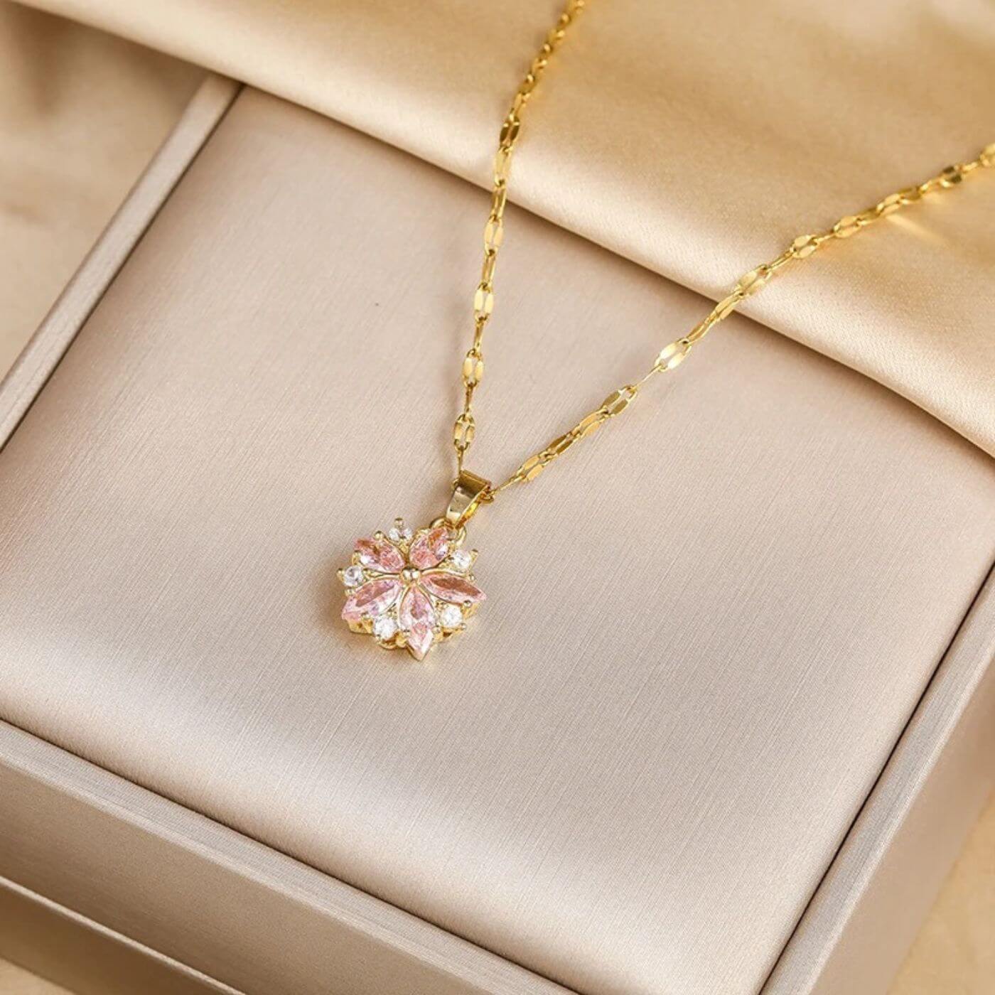 Exquisite Rose Crystal Blossom Necklace