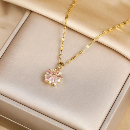 Exquisite Rose Crystal Blossom Necklace
