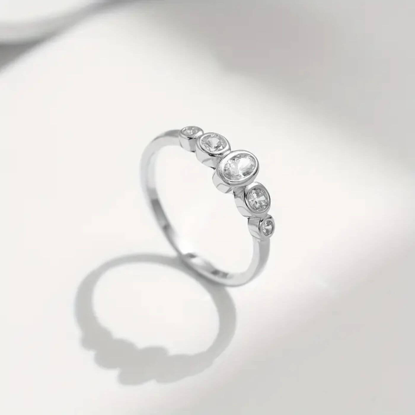 Exquisite Sterling Silver Five-Stone Ring
