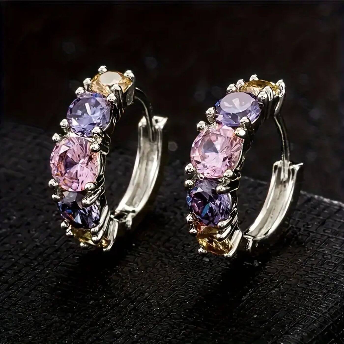 Exquisite Violet Pink Crystal Hoop Earrings