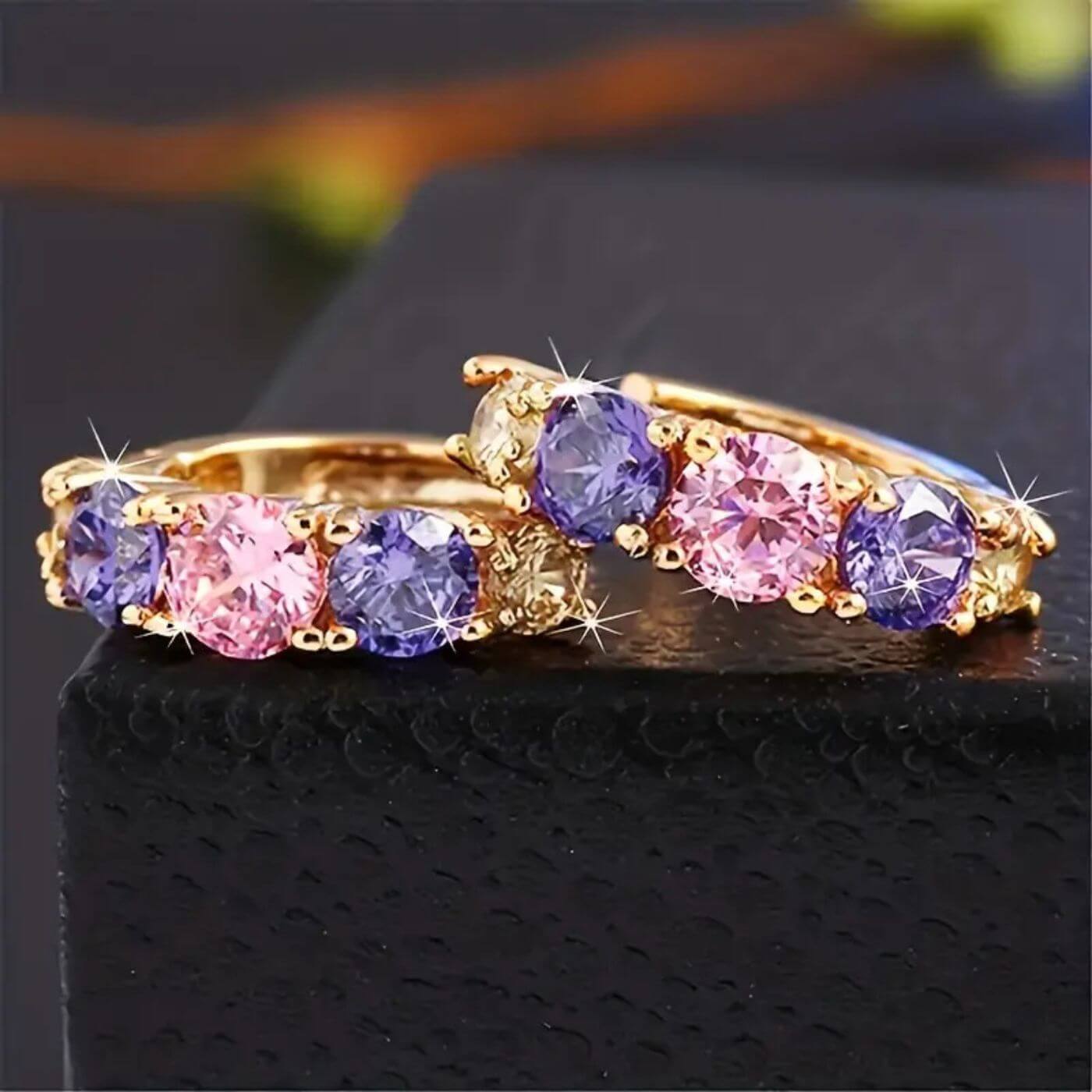 Exquisite Violet Pink Crystal Hoop Earrings