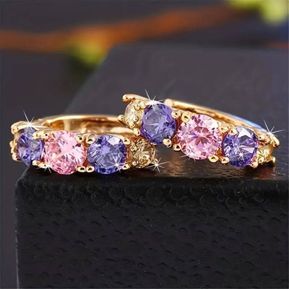 Exquisite Violet Pink Crystal Hoop Earrings