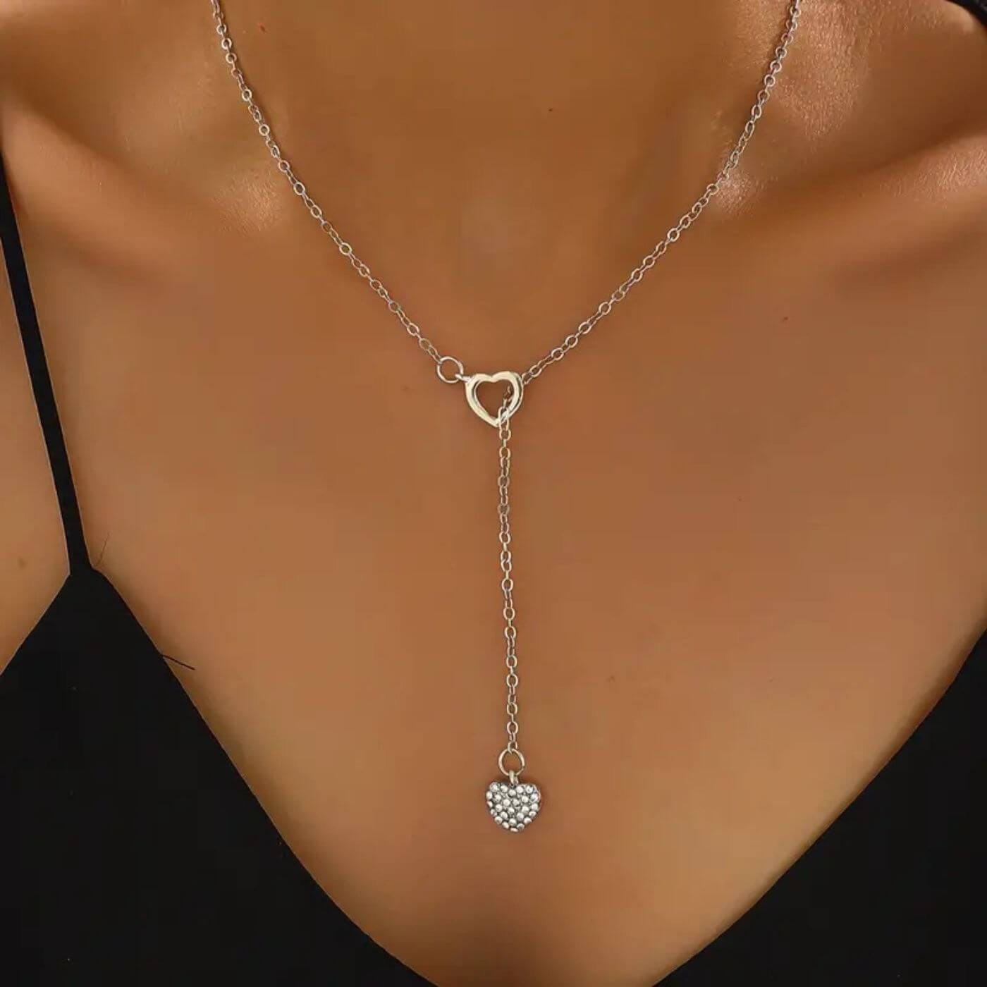 Exquisite Zirconia Double Heart Necklace