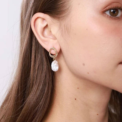 Gold Baroque Pearl Dangling Earrings